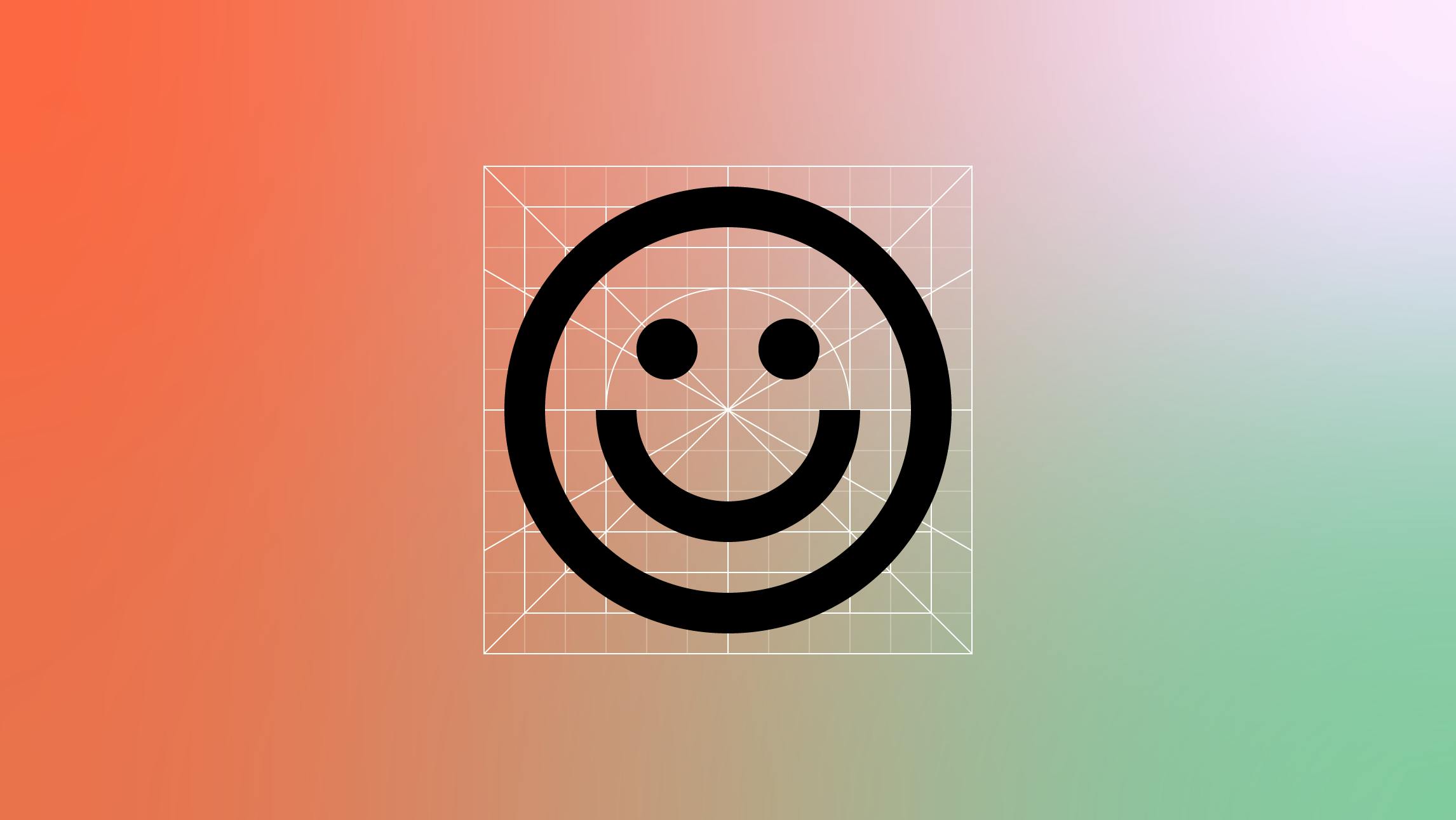 Centered on a red-orange to green and purple gradient background, a large, smiley face icon, following the icon creation guidelines is displayed.