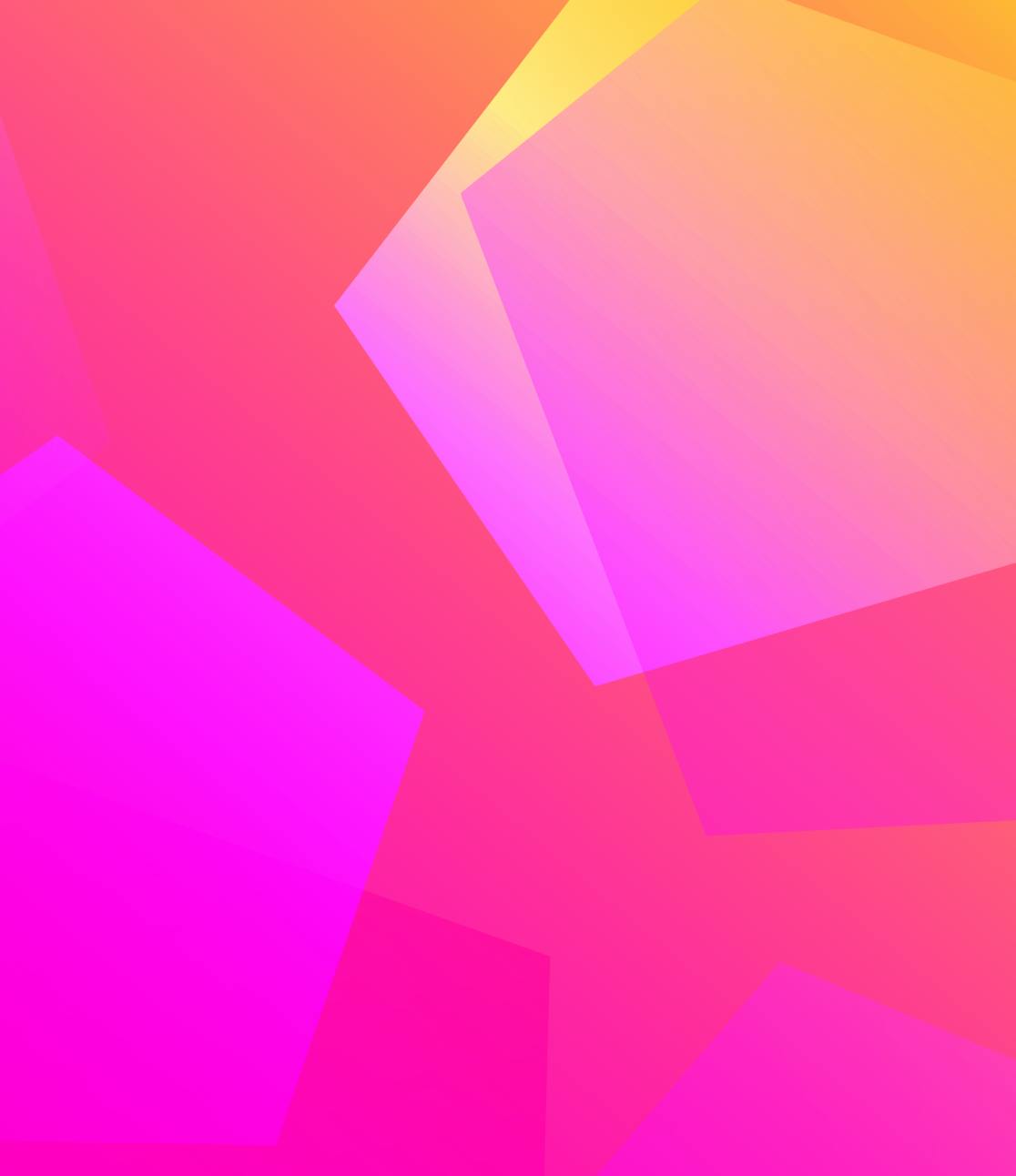 A digital wallpaper comprised of layered oversized pentagons, resulting in a wallpaper that graduates from magenta to orange.