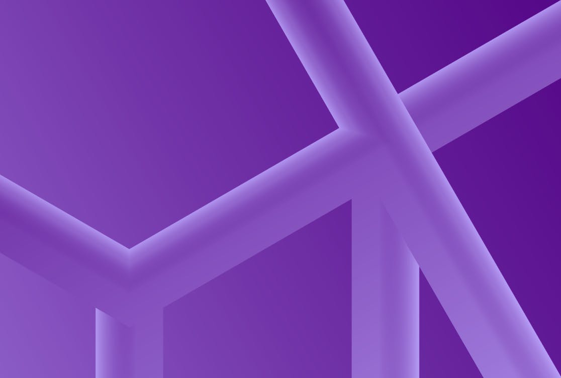 A purple, monochrome, digital illustration of intersecting 3d lines.